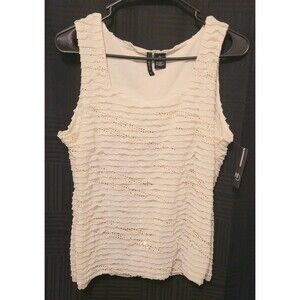 New Directions Women's M Layered Sequin Tank Top White NWT
